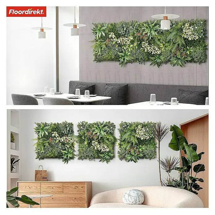 Floordirekt Kunstpflanze Pflanzenwand Rhea B 50 x 50 cm - Blütenfarbe: Grün, Kunststoff - Wandpaneele mit künstlichen Pflanzen, die Innenräume mit einem Hauch von Grün und natürlicher Schönheit aufwerten.