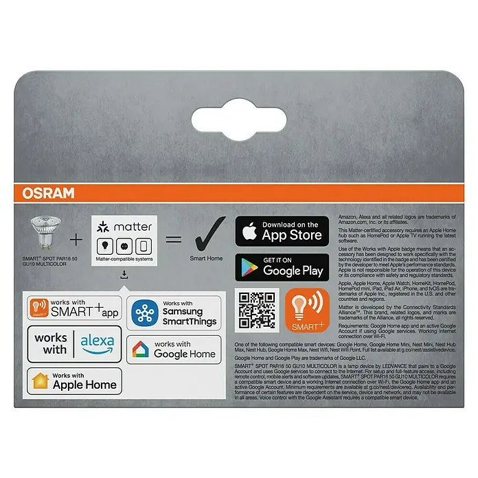 Osram Smart+ Smart-LED-Lampe matter - GU10, Dimmbar, RGBW, 350 lm, 4,7 W, 3 Stk. - SMART+ SPOT PAR16 50 GU10 MULTICOLOR Verpackung. Matter-kompatibel, funktioniert mit Apple Home, Google Home, Alexa und Samsung SmartThings.