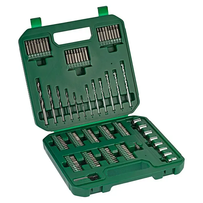 Bosch Werkzeug-Set Mixed Set L - 136 -tlg. - Grüne Werkzeugkiste mit verschiedenen Bohrern und Schraubendreher-Bits, ideal für Heimwerker und Profis.