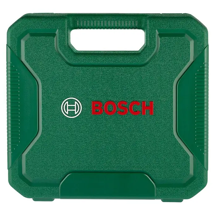 Bosch Werkzeug-Set Mixed Set L - 136 -tlg. - Grüne Bosch Werkzeugkiste mit dem Bosch Logo in Rot auf der Vorderseite. Robuster, tragbarer Koffer für Werkzeug.