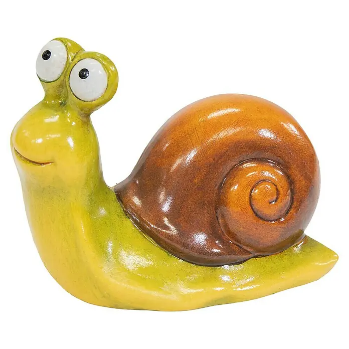 Dekofigur Snail - L x B x H: 15,5 x 8 x 12 cm, Schnecke - Dekoratives Schneckenobjekt mit gelbem Körper und braunem Schneckenhaus, ideal für Garten oder Innenbereich.