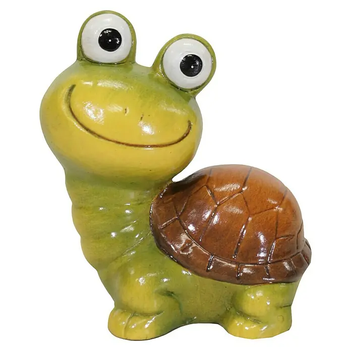 Dekofigur Turtle - L x B x H: 11 x 9 x 12,5 mm, Schildkröte - Lächelnde Schildkrötenfigur mit großen Augen und einem braunen Panzer, die einen Garten oder Innenraum schmückt.