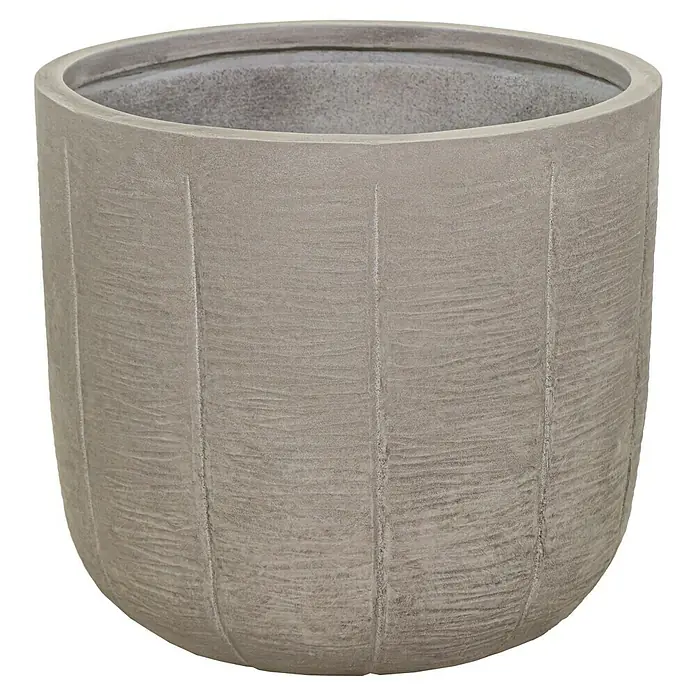 Mega Collections Pflanztopf Faya - Außenmaß (Ø x H): 39 x 38 cm, Sand - Ein moderner, runder Pflanztopf in Beige mit vertikalen Rillen, ideal für den Innen- und Außenbereich, um Pflanzen stilvoll zu präsentieren.