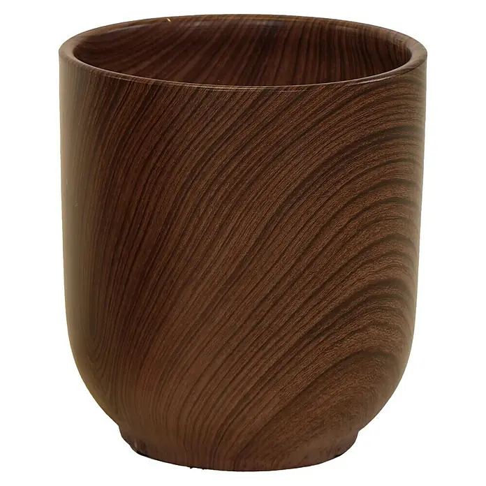 Übertopf rund Emperor - Außenmaß (Ø x H): 24 x 27 cm, Dark Oak - Holzfarbener Pflanztopf mit abgerundeter Basis und feiner Maserung, ideal für Zimmerpflanzen und zur Dekoration von Wohnräumen.