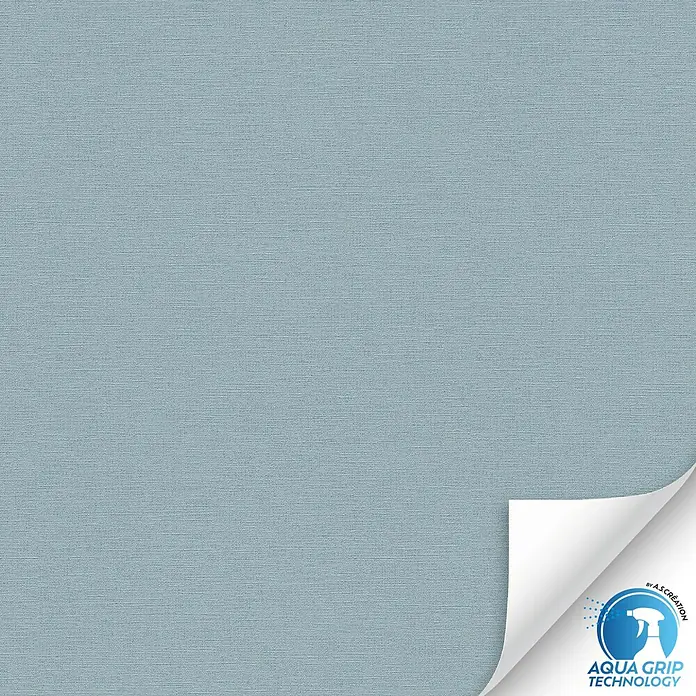 A.S. Création Designdrop Vliestapete - Blau, Uni, 10,05 x 0,53 m - Abbildung einer hellblauen Strukturtapete mit Aqua Grip Technologie für einfache Reinigung und hohe Strapazierfähigkeit.