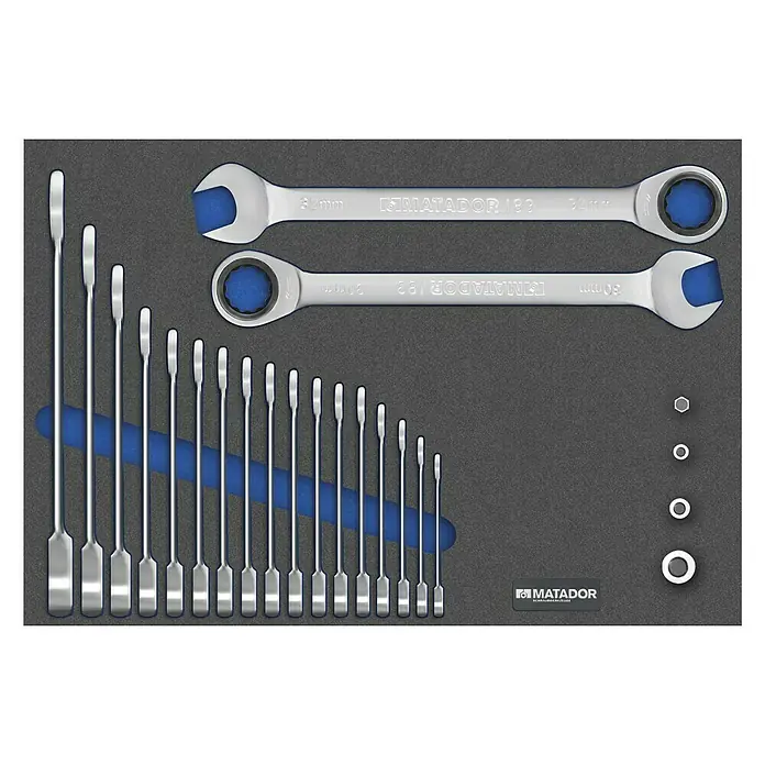 Matador Tool System Ringmaulratschenschlüssel-Satz - 23 -tlg. - Matador 193 Werkzeugset mit Maulschlüsseln, Gabelringschlüsseln und Schraubendrehern für vielfältige Anwendungen in Werkstatt und Garage.