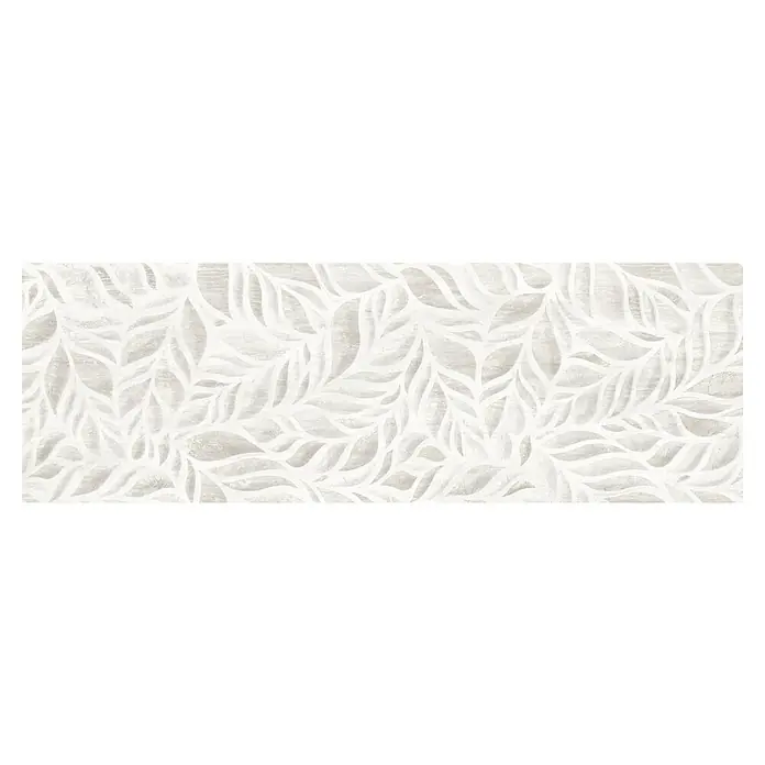 Revestimiento de pared Lumia Decor - 30 x 90 cm, Blanco, Rectificado, Relieve - Baldosa decorativa en colores claros con un delicado estampado de hojas. Esta baldosa de pared aporta un toque elegante y natural a cualquier estancia.