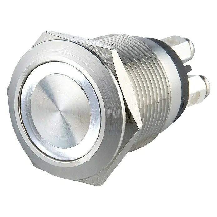 Heidemann Klingeltaster - Edelstahl, Silber, Mit Beleuchtung - Ein silberner Druckknopf aus Metall, ideal für industrielle Anwendungen und elektronische Projekte, mit Gewindegehäuse.