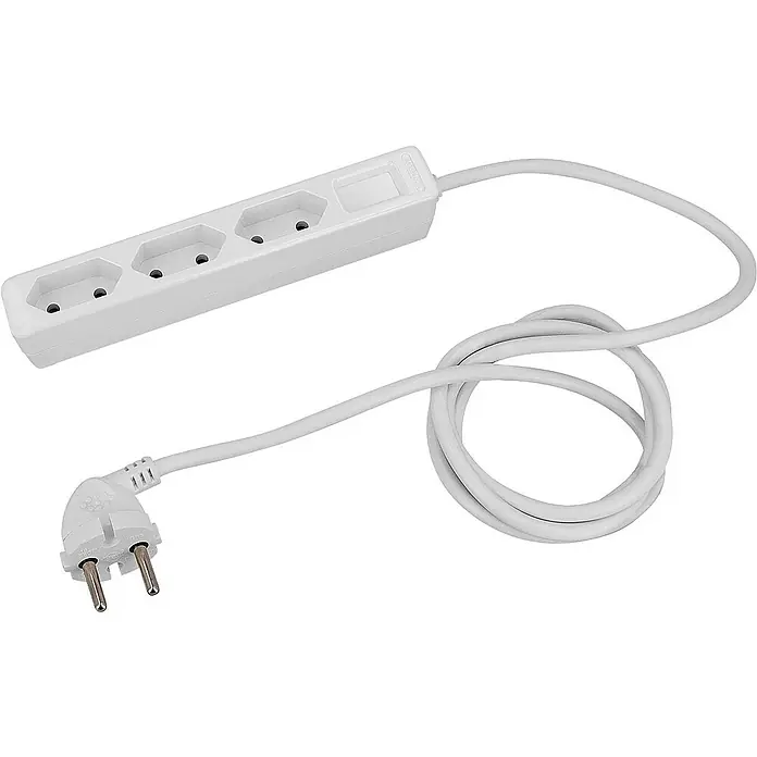 as-schwabe Steckdosenleiste - 3-fach, Weiß, Kabellänge: 1,4 m, IP20, Ohne Schalter - Weiße Steckdosenleiste mit drei Steckplätzen und einem weißen Kabel mit Stecker, ideal für den Innenbereich.