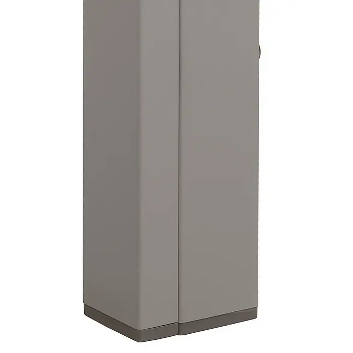 Chefgastro Gartentisch Alu-Esstisch - L x B x H: 80 x 180 x 73 cm, Eckig, Hellgrau - Nahaufnahme eines quadratischen, grauen Möbelbeins mit braunem Sockel, das Stabilität und modernes Design vereint.