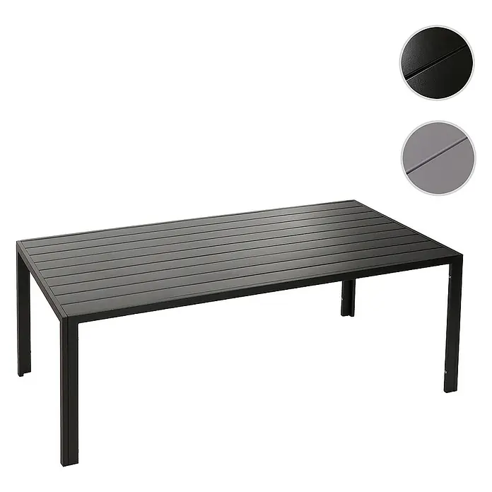 Chefgastro Gartentisch Alu-Esstisch - Eckig, Anthrazit - Bild eines modernen schwarzen Esstisches mit Lattenrost, der sich ideal für den Außenbereich eignet, und Details zu den verfügbaren Farben.