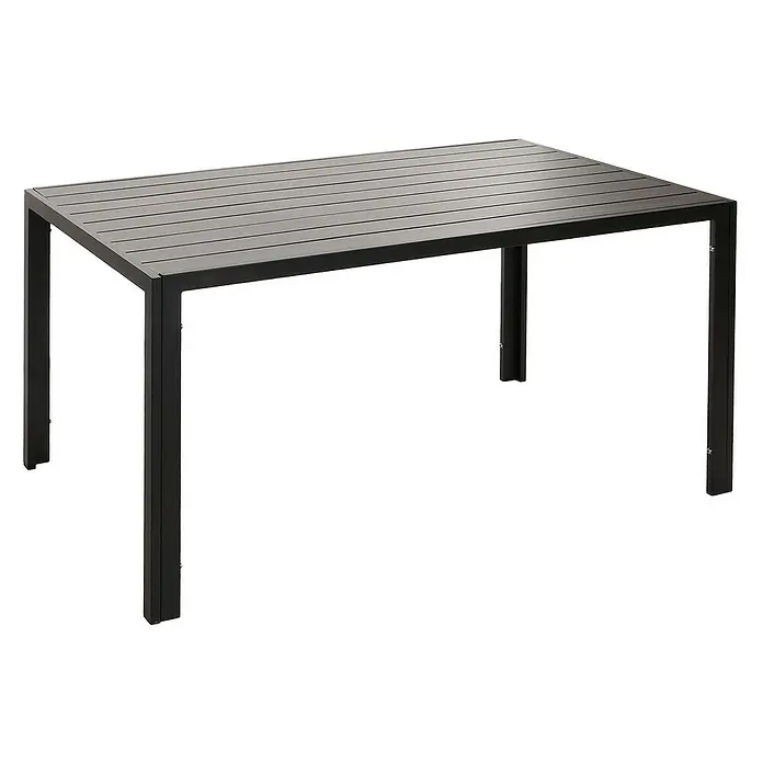 Chefgastro Gartentisch Alu-Esstisch - L x B x H: 80 x 140 x 72 cm, Eckig, Anthrazit - Ein schlichter, rechteckiger Esstisch mit einer Tischplatte aus Latten und einem dunklen Metallgestell, ideal für den Außenbereich.