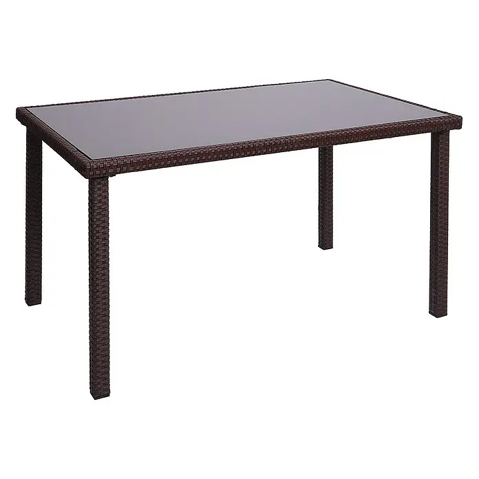 Proregal Gartentisch Poly-Rattan Tisch - L x B x H: 75 x 120 x 71 cm, Eckig, Braun - Elegantes rechteckiges Esstisch mit dunkler Glasplatte und braunem Rattanrahmen. Perfekt für den stilvollen Außenbereich.