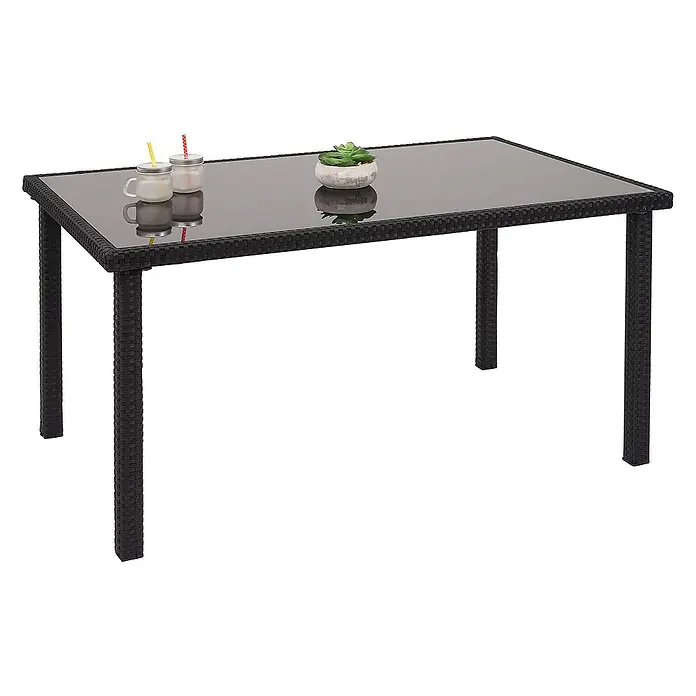 Proregal Gartentisch Poly-Rattan Tisch - L x B x H: 75 x 120 x 71 cm, Eckig, Schwarz - Schwarzer Gartentisch mit Glasplatte, stilvoll und robust für den Außenbereich. Ideal für entspannte Stunden im Garten oder auf der Terrasse.