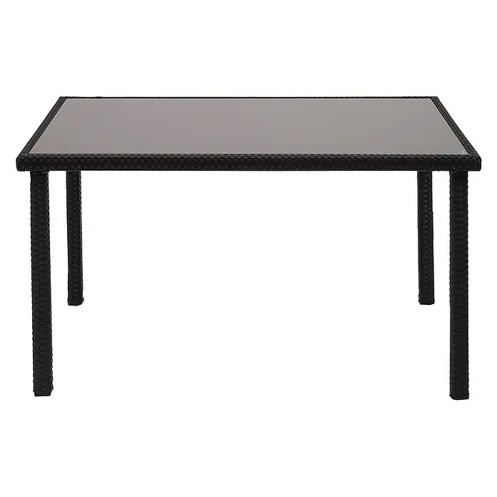 Proregal Gartentisch Poly-Rattan Tisch - L x B x H: 75 x 120 x 71 cm, Eckig, Schwarz - Schwarzer Esstisch mit Glasplatte und Rattan-Optik für den Innen- und Außenbereich. Ideal für Garten, Terrasse und Esszimmer mit seinem eleganten Design.