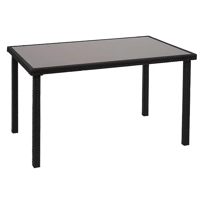 Proregal Gartentisch Poly-Rattan Tisch - L x B x H: 75 x 120 x 71 cm, Eckig, Schwarz - Schwarzer Rattantisch mit Glasplatte, perfekt für den Außenbereich und stilvolle Akzente auf Terrasse oder Balkon.