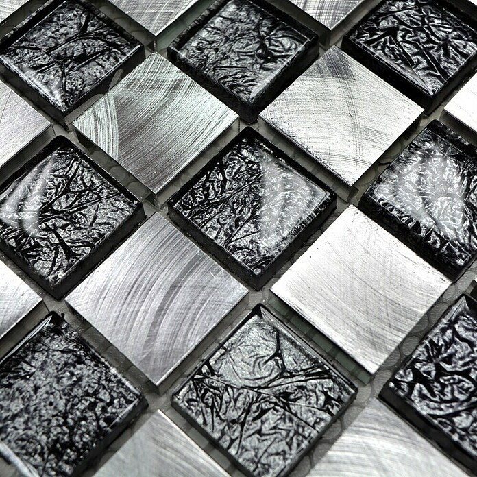 Mosaikfliese Crystal Mix XAM A851 (32,7 x 30,2 cm, Schwarz/Silber, Matt)