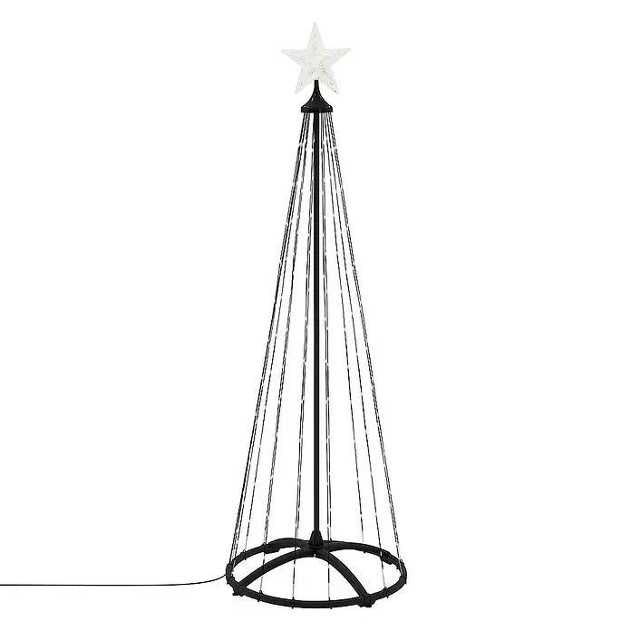 ECD Germany Künstlicher Weihnachtsbaum Außen, Höhe 150 cm, 154 LED Warmweiß, Timer, Schwarz - Schwarz, LED-Beleuchtung - Weihnachtsbaum mit Sternspitze und LED-Lichtern für festliche Beleuchtung.