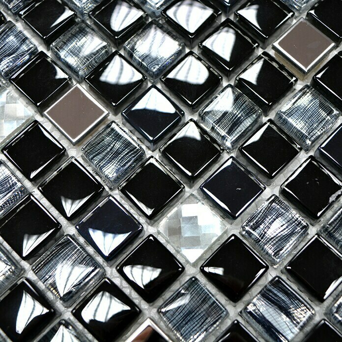 Mosaikfliese Quadrat Crystal Mix XCM M780 (30 x 30 cm, Schwarz, Glänzend)