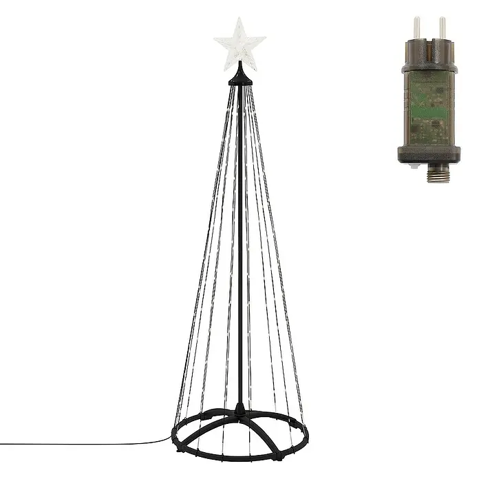 ECD Germany Künstlicher Weihnachtsbaum Außen, Höhe 150 cm, 154 LED Warmweiß, Timer, Schwarz - Schwarz, LED-Beleuchtung - Weihnachtsbaum-Dekoration mit Sternspitze und LED-Lichtern für festliche Stimmung.