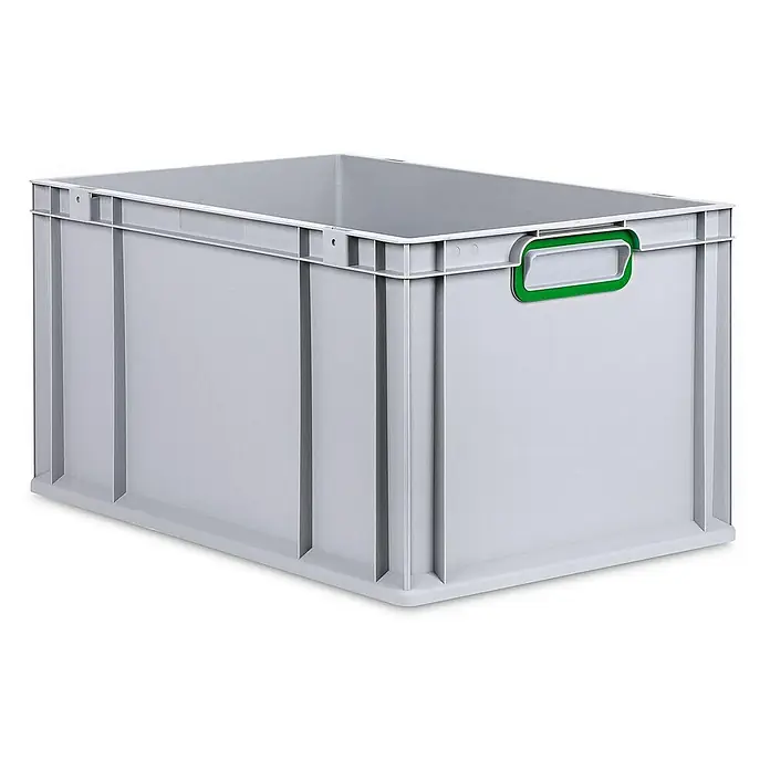 Proregal Eurobox Eurobox NextGen Color - Kunststoff, Grau, Grün - Graue Kunststoffbox mit verstärkten Kanten und einem grünen Griff, ideal für Lagerung und Organisation.