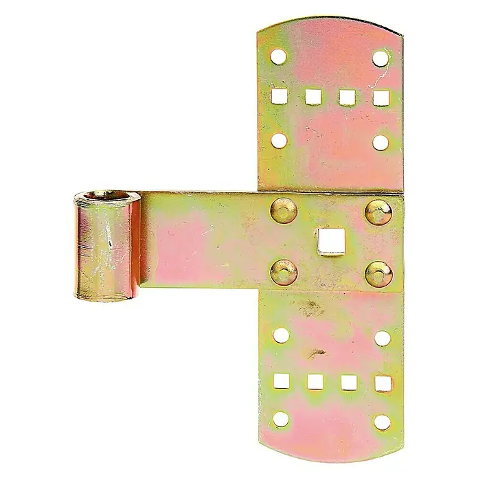Stabilit KreuzbandB x H: 50 x 160 mm, Innendurchmesser Rolle: 13 mm - Metalltorband mit gelber Verzinkung. Das Torband besteht aus robustem Metall mit Löchern und Aussparungen für die Montage.