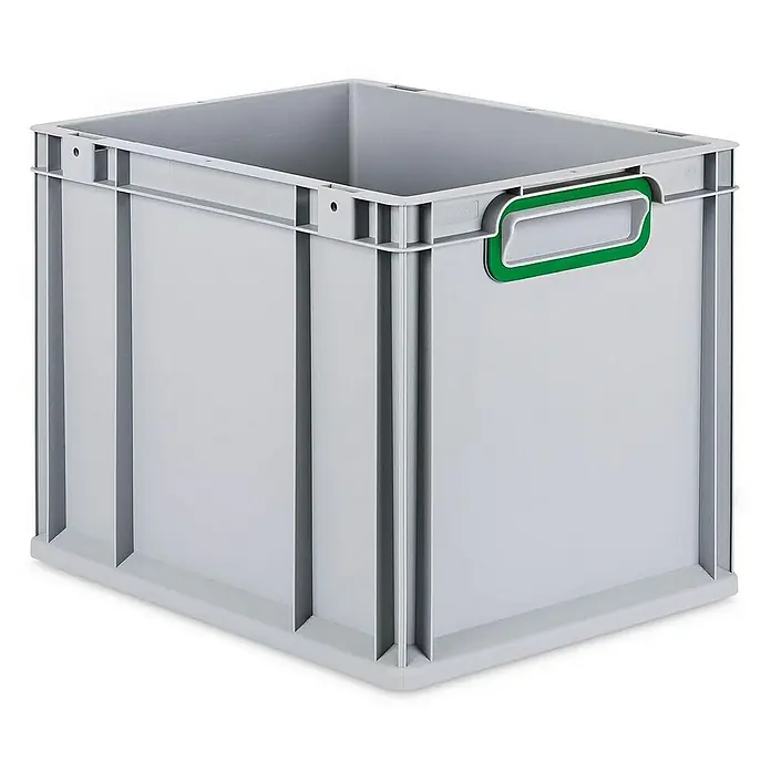 Proregal Eurobox Eurobox NextGen Color - L x B x H: 40 x 30 x 32 cm, Kunststoff, Grau, Grün - Graue Kunststoffbox mit grünem Griff. Ideal für Lagerung und Organisation, robust und stapelbar für effiziente Raumnutzung.