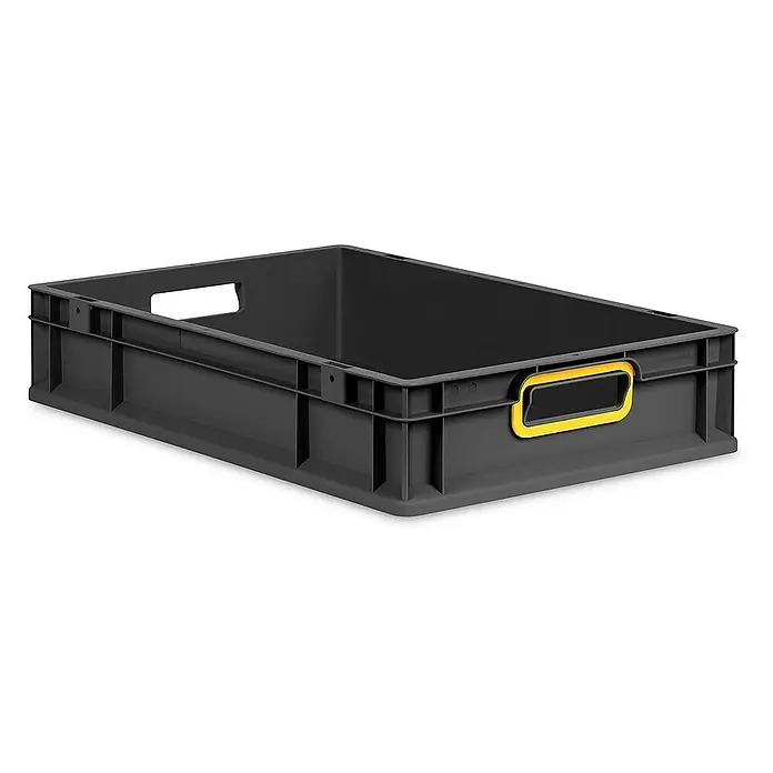 Proregal Eurobox Eurobox NextGen Color - L x B x H: 60 x 40 x 12 cm, Kunststoff, Schwarz, Gelb - Dunkelgraue Kunststoffbox mit gelbem Griff zur Aufbewahrung und zum Transport von Gegenständen. Praktisch für Lagerung und Organisation.