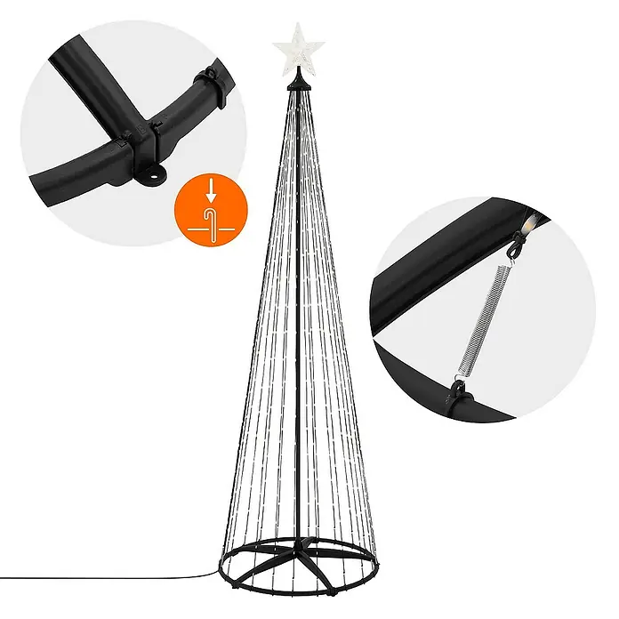 ECD Germany Künstlicher Weihnachtsbaum Außen, Höhe 210 cm, 370 LED Warmweiß, Timer, Schwarz - Schwarz, LED-Beleuchtung - Deko-Weihnachtsbaum mit LED-Lichtern und Sternspitze. Das filigrane Design ist eine moderne Interpretation des Weihnachtsbaumklassikers.