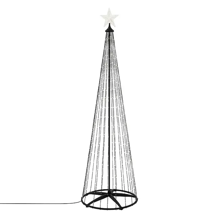 ECD Germany Künstlicher Weihnachtsbaum Außen, Höhe 210 cm, 370 LED Warmweiß, Timer, Schwarz - Schwarz, LED-Beleuchtung - Dekorativer LED-Lichterbaum mit Sternspitze. Der schlanke Baum sorgt für festliche Beleuchtung und eine moderne Atmosphäre.