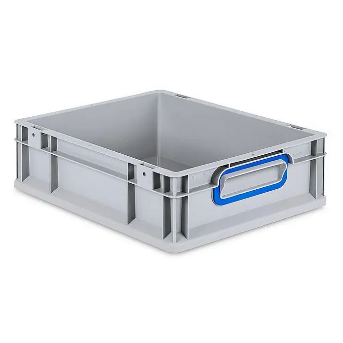 Proregal Eurobox Eurobox NextGen Color - L x B x H: 40 x 30 x 12 cm, Kunststoff, Grau, Blau - Graue Kunststoffbox mit blauem Griff, ideal für Lagerung und Transport. Stabil und vielseitig einsetzbar.