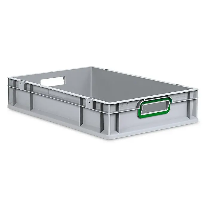 Proregal Eurobox Eurobox NextGen Color - L x B x H: 60 x 40 x 12 cm, Kunststoff, Grau, Grün - Graue Kunststoffbox mit integrierten Griffen, ideal für Lagerung und Transport verschiedener Güter. Robustes Design für den professionellen Einsatz.