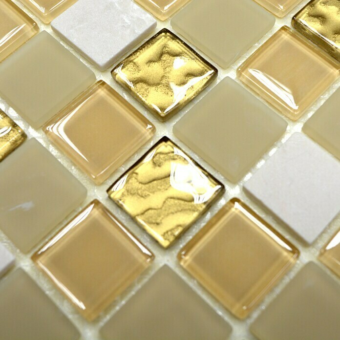 Mosaïque autocollante carré Crystal Mix blanc/or