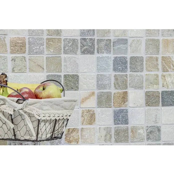 Mosaikfliese Mix XNT 46685 - 30,5 x 30,5 cm, Beige, Matt - Quadratische Mosaikfliesen in verschiedenen Farben mit rustikalem Touch. Ideal für Küche oder Bad, bieten die Fliesen eine attraktive und natürliche Optik.