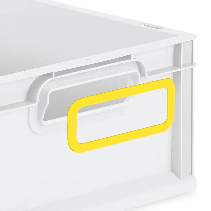 Proregal Eurobox Eurobox NextGen Color - Kunststoff, Grau, Gelb - Weiße Aufbewahrungsbox mit gelbem Etikettenhalter, ideal zur Lagerung.
