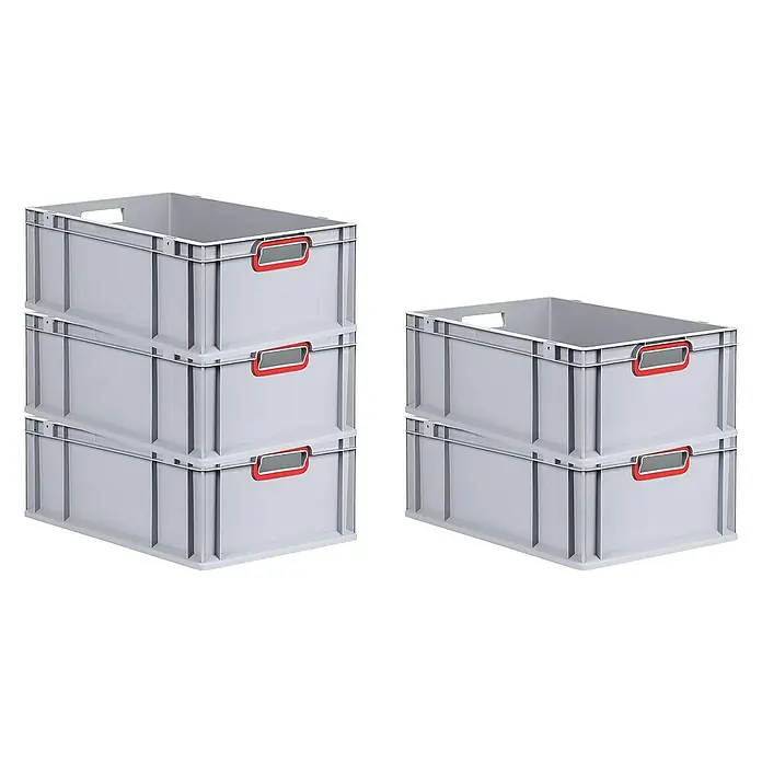 Proregal Eurobox Eurobox NextGen Color - L x B x H: 60 x 40 x 22 cm, Kunststoff, Grau, Rot - Graue Kunststoffbehälter, stapelbar mit roten Griffen für Lagerung oder Transport.