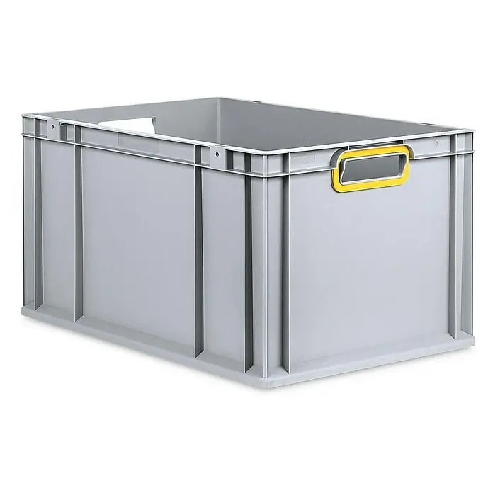 Proregal Eurobox Eurobox NextGen Color - L x B x H: 60 x 40 x 32 cm, Kunststoff, Grau, Gelb - Graue Kunststoffbox mit gelbem Griff. Diese robuste Aufbewahrungsbox ist ideal für Lagerung und Transport verschiedener Gegenstände.