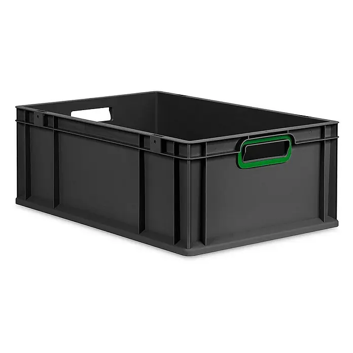 Proregal Eurobox Eurobox NextGen Color - L x B x H: 60 x 40 x 22 cm, Kunststoff, Schwarz, Grün - Graue Kunststoffbox mit grünen Griffen, ideal für Lagerung und Transport, robust und stapelbar.