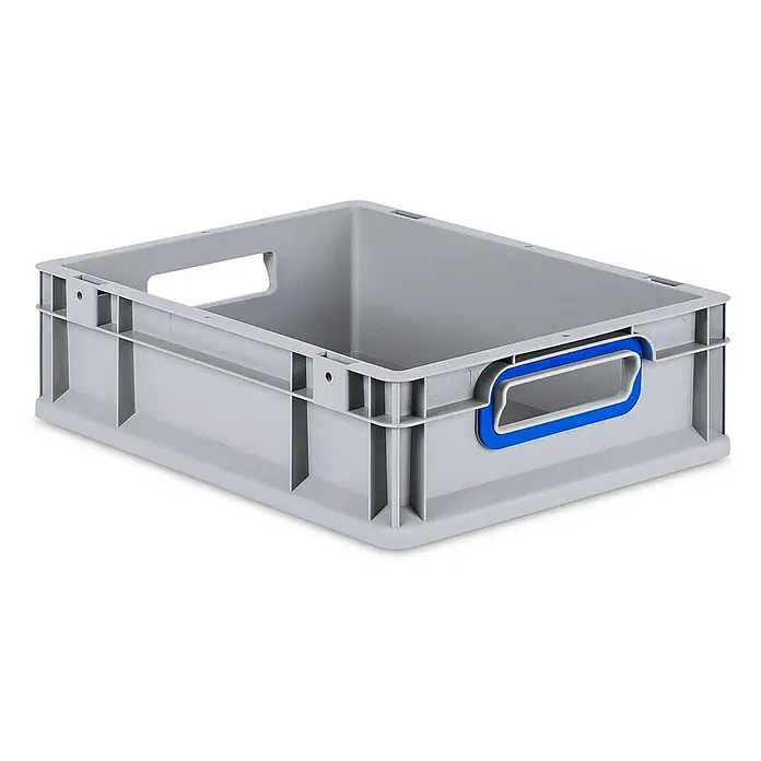 Proregal Eurobox Eurobox NextGen Color - L x B x H: 40 x 30 x 12 cm, Kunststoff, Grau, Blau - Graue Kunststoffbox mit blauen Griffen für Lagerung und Transport, ideal für Ordnung und Organisation.