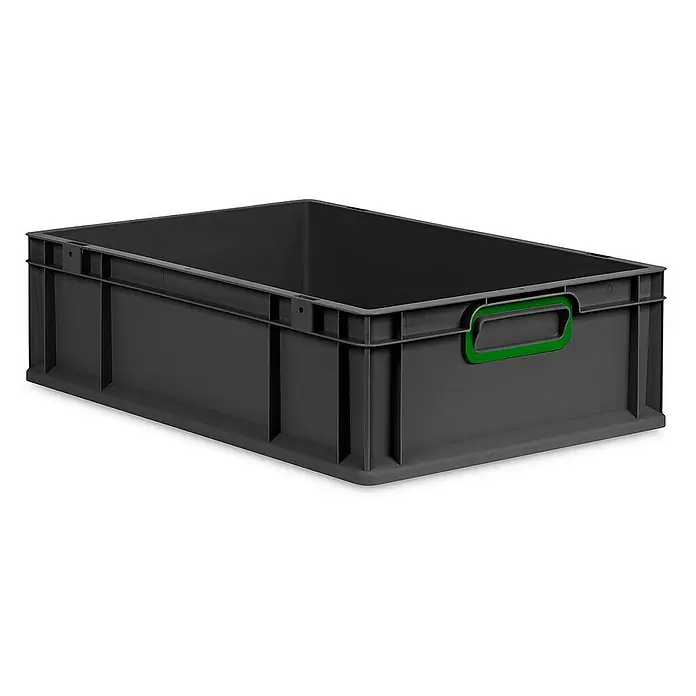 Proregal Eurobox Eurobox NextGen Color - L x B x H: 60 x 40 x 17 cm, Kunststoff, Schwarz, Grün - Graue Kunststoffbox mit grünem Griff. Ideal für Lagerung und Transport. Robustes Design für vielfältige Anwendungen.