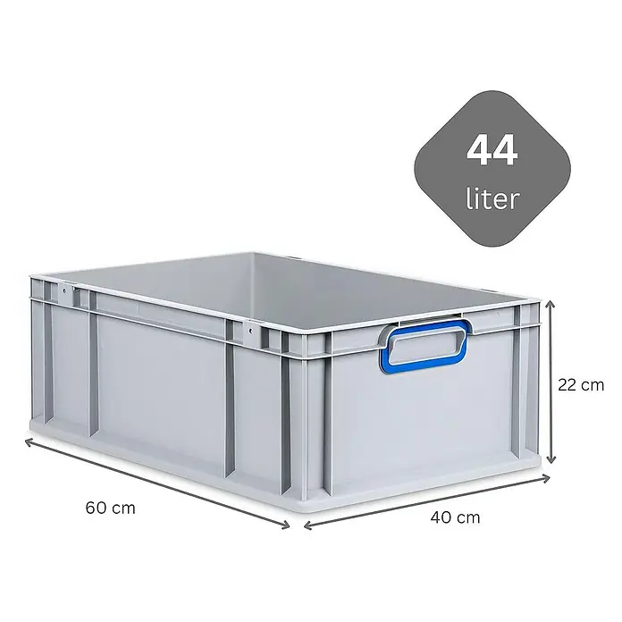 Proregal Eurobox Eurobox NextGen Color - L x B x H: 60 x 40 x 22 cm, Kunststoff, Grau, Blau - Graue 44-Liter-Kunststoffbox mit den Maßen 60 x 40 x 22 cm, ideal für Lagerung und Transport.