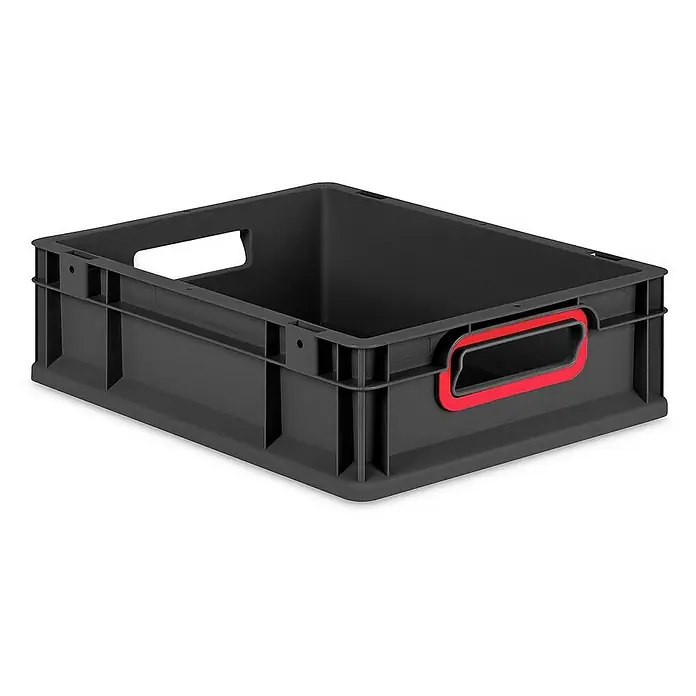 Proregal Eurobox Eurobox NextGen Color - L x B x H: 40 x 30 x 12 cm, Kunststoff, Schwarz, Rot - Graue Kunststoffbox mit roten Griffen, ideal für Lagerung und Transport. Robuste Bauweise für vielseitige Anwendungen.