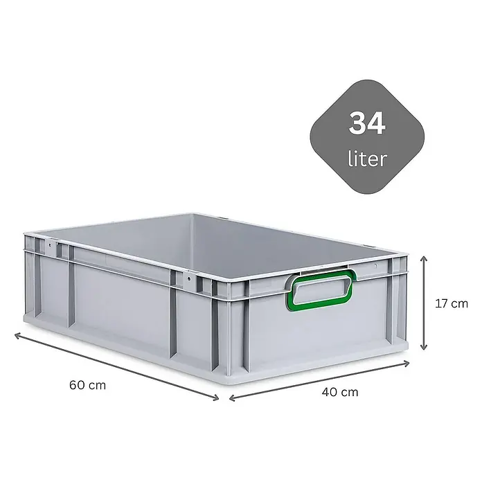 Proregal Eurobox Eurobox NextGen Color - Kunststoff, Grau, Grün - Graue Lagerbox aus Kunststoff mit einer Kapazität von 34 Litern und den Maßen 60x40x17 cm.