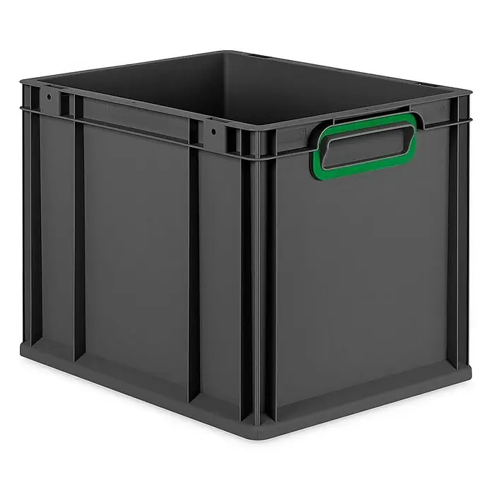 Proregal Eurobox Eurobox NextGen Color - L x B x H: 40 x 30 x 32 cm, Kunststoff, Schwarz, Grün - Graue Lagerkiste aus Kunststoff mit grünen Griffen, ideal zur Aufbewahrung und zum Transport von Gegenständen.
