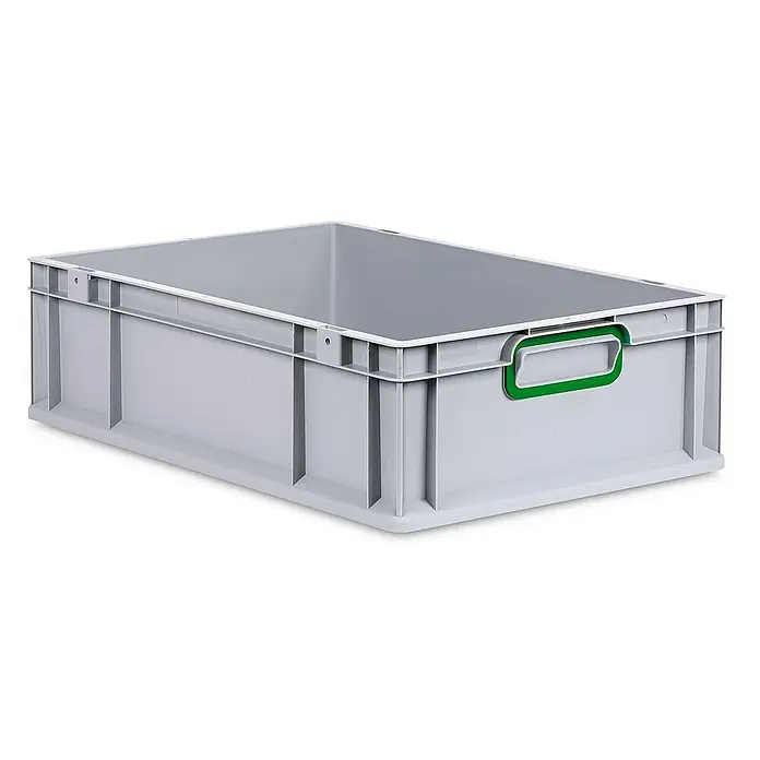 Proregal Eurobox Eurobox NextGen Color - Kunststoff, Grau, Grün - Graue Kunststoffbox mit robusten Rippen und grünen Griffen für Lagerung und Transport. Ideal für Organisation und Ordnung im Lager.