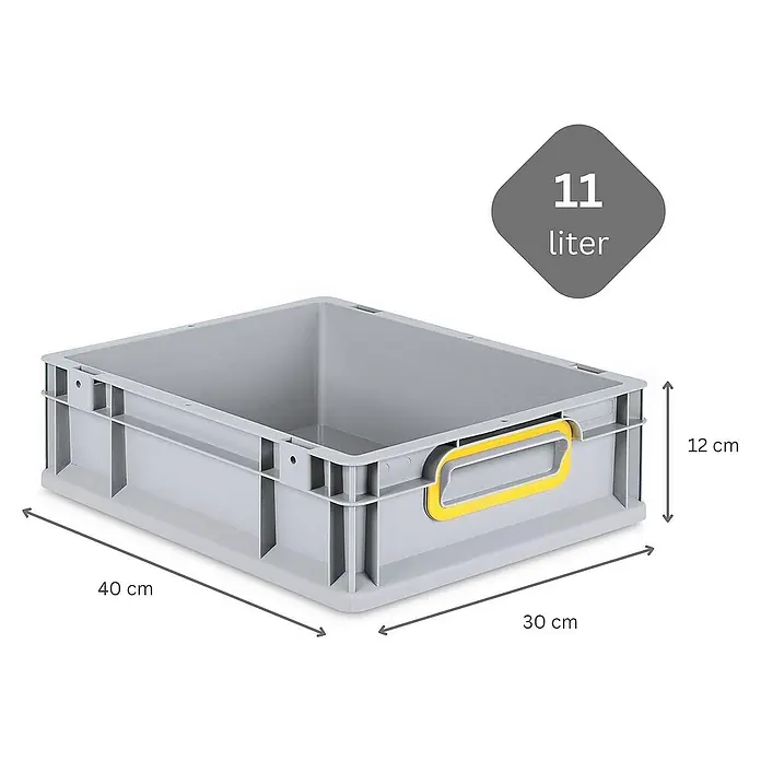 Proregal Eurobox Eurobox NextGen Color - Kunststoff, Grau, Gelb - Graue Kunststoffbox mit gelben Griffen und den Maßen 40 x 30 x 12 cm, ideal zur Aufbewahrung und Organisation von Gegenständen.