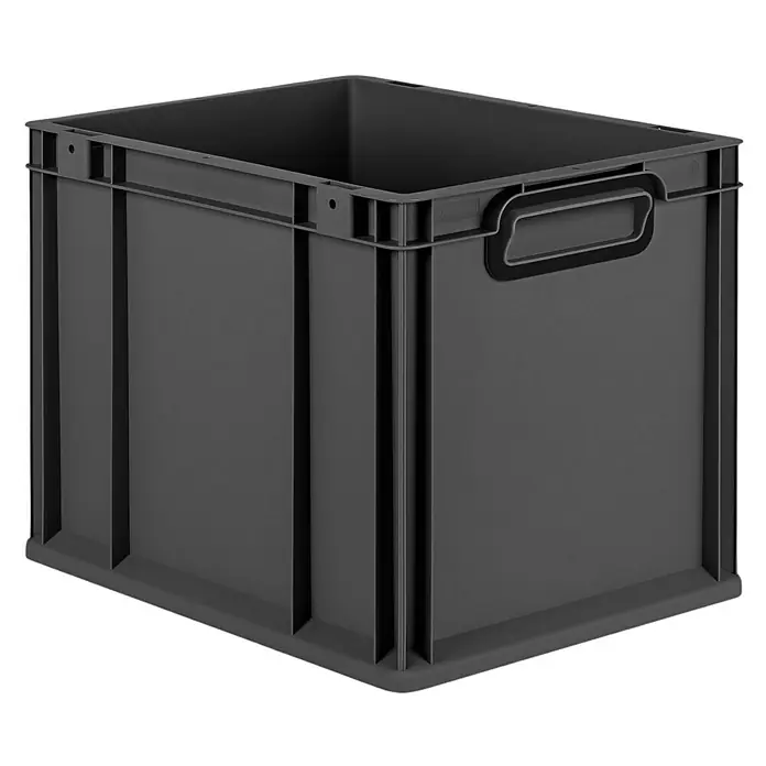 Proregal Eurobox Eurobox NextGen Color - L x B x H: 40 x 30 x 32 cm, Kunststoff, Schwarz, Schwarz - Ein grauer Kunststoffbehälter mit Griffen für Lagerung und Organisation. Ideal für Werkstatt, Lager oder Zuhause.