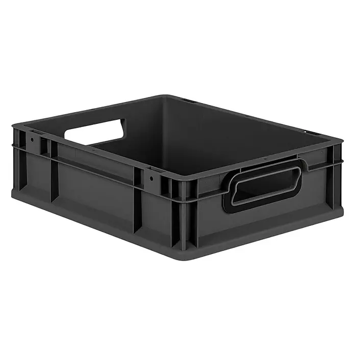 Proregal Eurobox Eurobox NextGen Color - L x B x H: 40 x 30 x 12 cm, Kunststoff, Schwarz, Schwarz - Graue Kunststoffbox mit Griffen zur Aufbewahrung und zum Transport verschiedener Gegenstände. Ideal für Lager, Werkstatt oder den privaten Gebrauch.