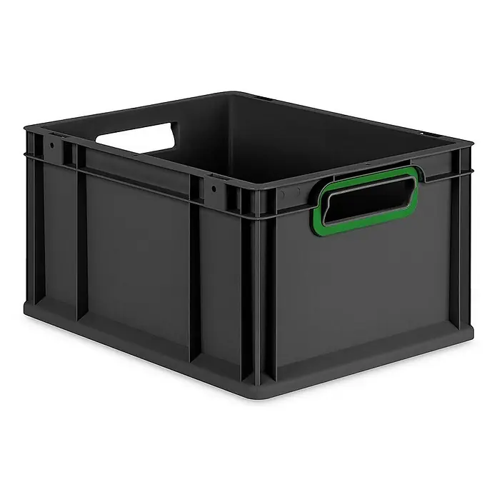 Proregal Eurobox Eurobox NextGen Color - L x B x H: 40 x 30 x 22 cm, Kunststoff, Schwarz, Grün - Graue Kunststoffbox mit grünen Griffen, ideal für Lagerung und Transport, robust und stapelbar für vielfältige Anwendungen.