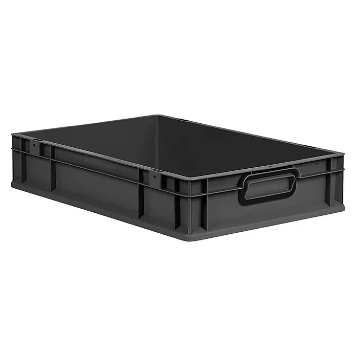 Proregal Eurobox Eurobox NextGen Color - L x B x H: 60 x 40 x 12 cm, Kunststoff, Schwarz, Schwarz - Ein grauer Lagerbehälter aus Kunststoff mit Griffmulden, der sich ideal für die Organisation und Aufbewahrung eignet.